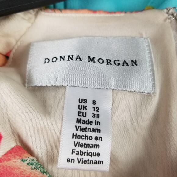 Donna Morgan Cream Pink Green Floral Sleeveless Pleated Dress Excellent Size 8 - Picture 4 of 5